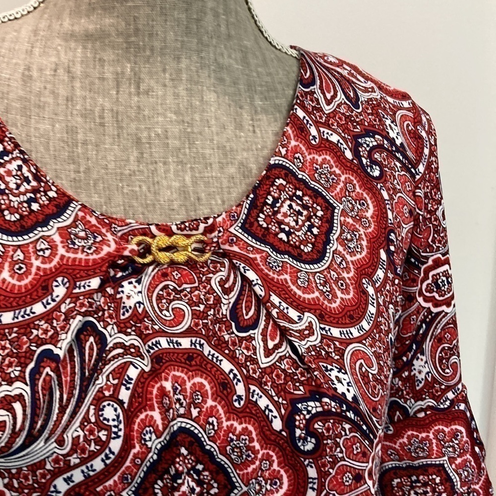 Studio Works Red Short Ruffle Sleeve Top Medium - Picture 11 of 12
